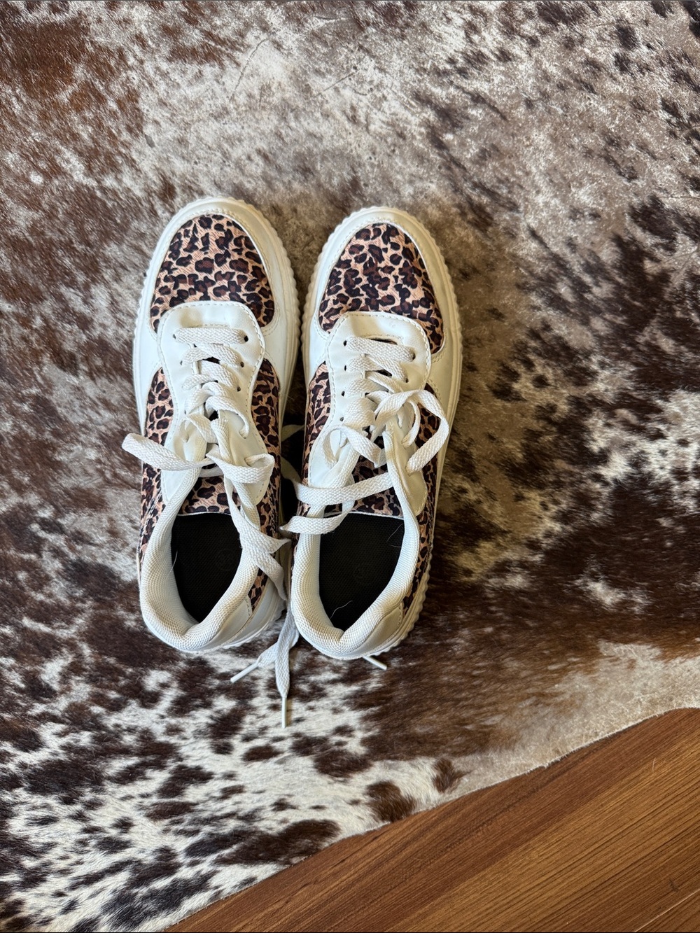 SHEIN Leopard Print Platform Sneakers in White and Brown